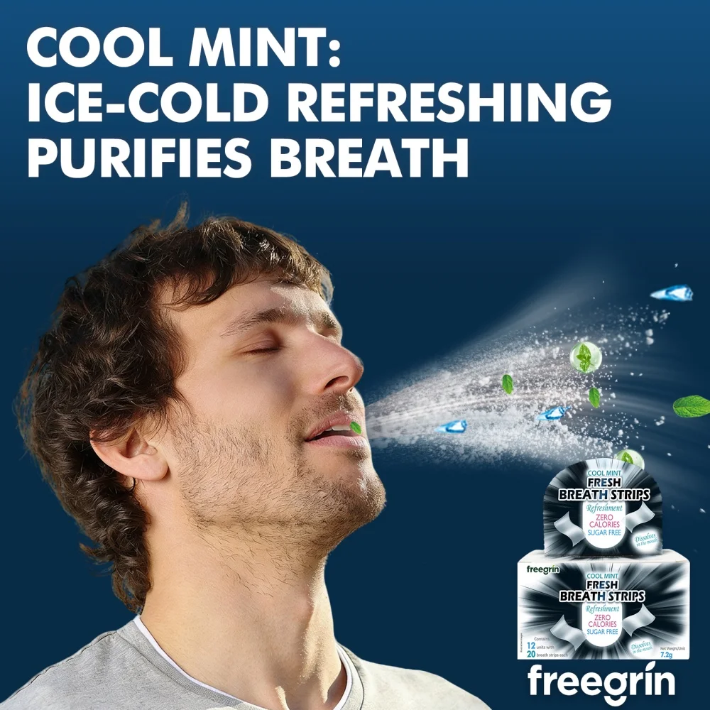 FREEGRIN Cool Mint Flavor Fast Dissolve Strips Breath Freshener Instant Fresh Breath Portable Mouth Strips Bad Breath Relief New
