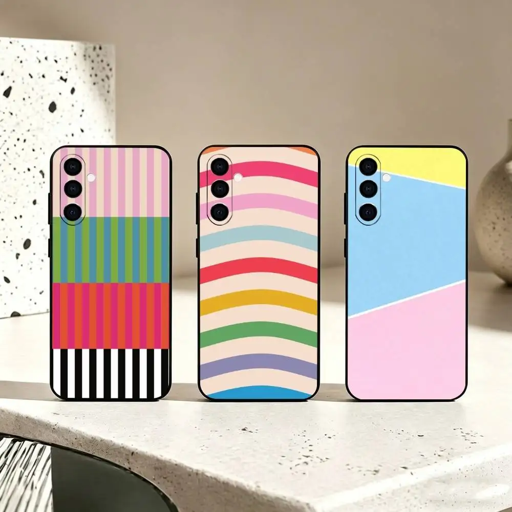 Colorful Striped M-Minimalist gift Phone Case Black Silicone Soft For Samsung Galaxy A73,A72,A71,A70,A53,A52,A51