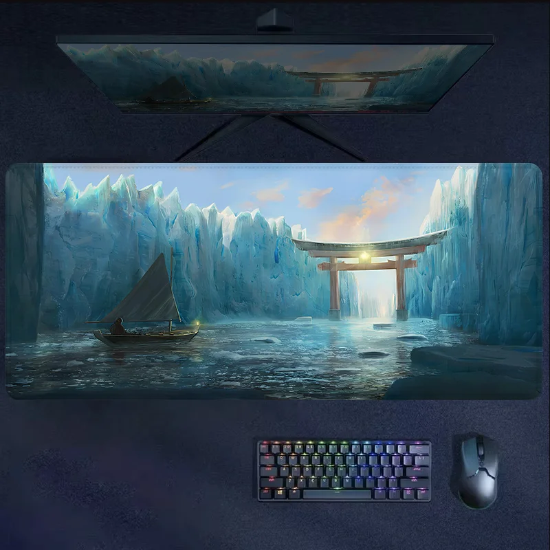 Large Gaming Mouse Pad Desk Mat With Stitched Edge Non-Slip XL Mousepad Rubber Base Desk Pad Glacier Design Art Keyboard Pad