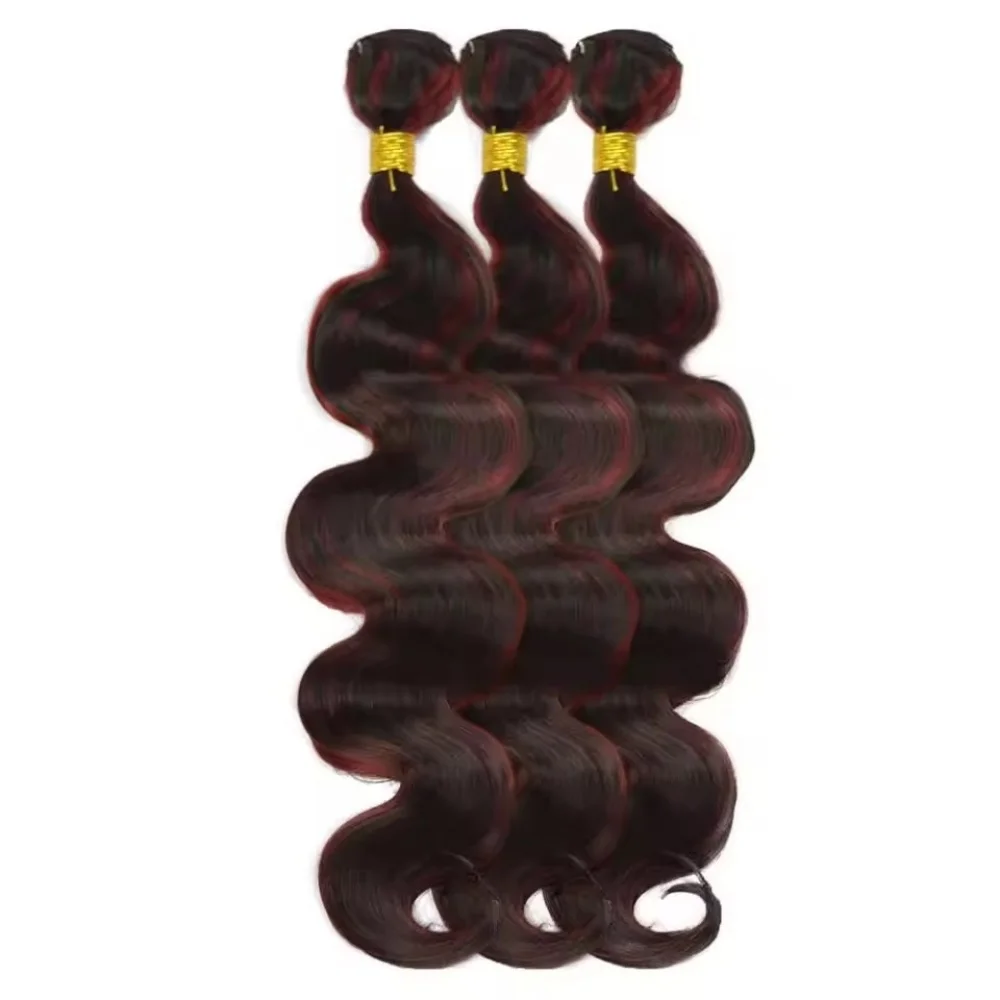 P1B/99J Highlight Human Hair Bundles 12A Body Wave 99j Burgundy Mix Black Colored Human Hair 1/3/4 Bundles Burmese Hair Bundles