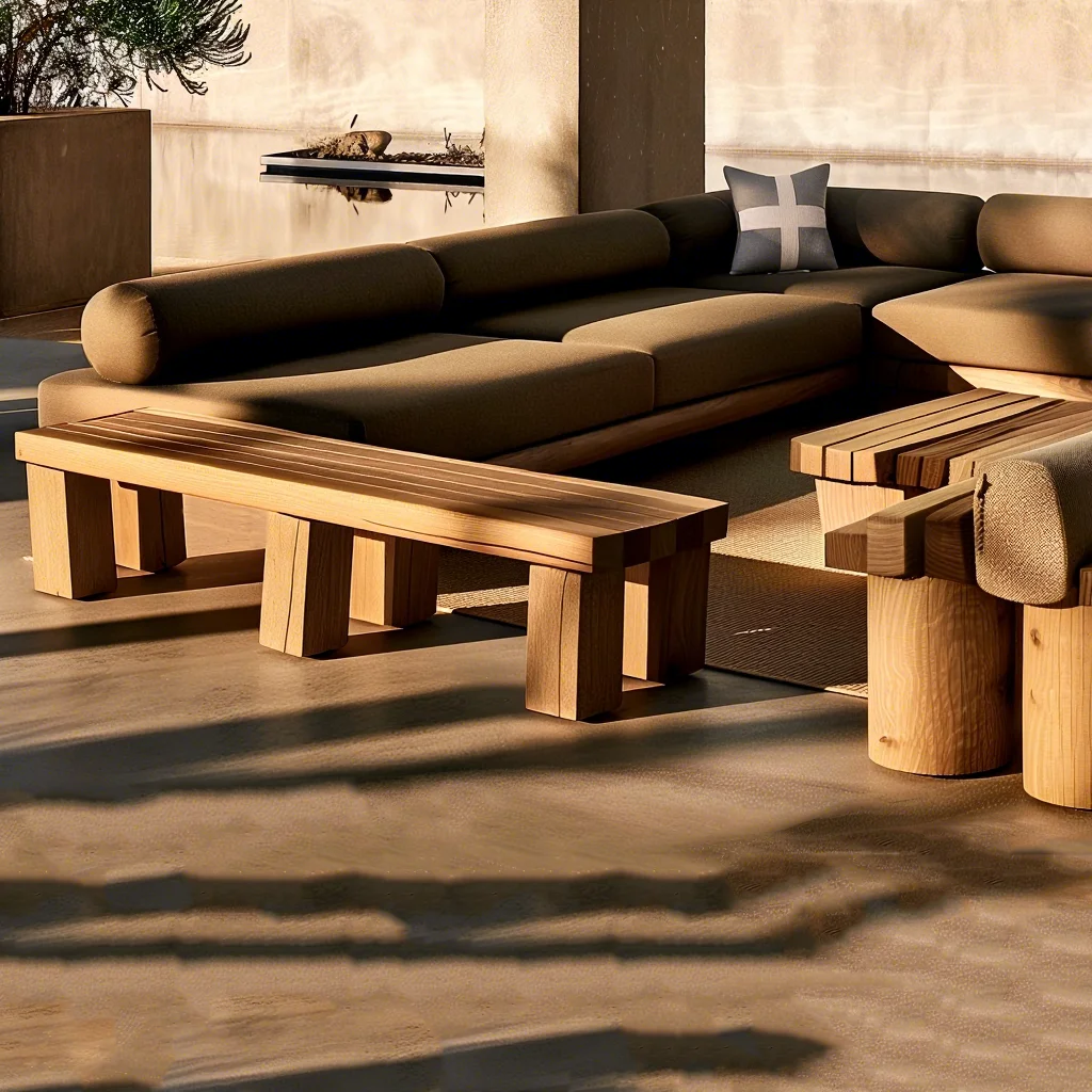 2026 Modern Teak Wood Sofa Set Weather-Resistant Outdoor Furniture for Patio Park Villa Living Room Dining Beach Farmhouse