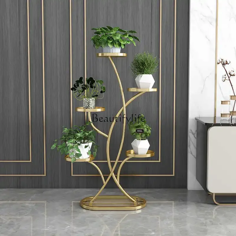 5New light luxury universal wheel flower shelf, living room indoor home balcony shelf, multi-layer dill flower plant pendulum