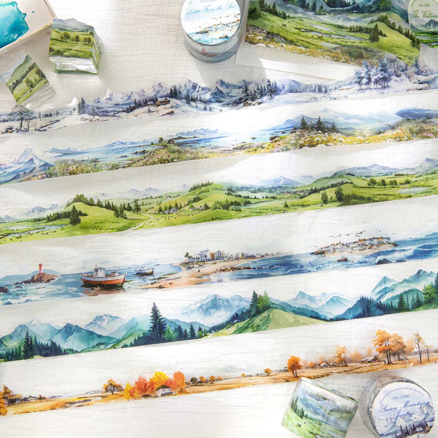 Natural PET Washi Tapes Mountain Landscape Masking Tape Set Decorative for Scrapbooking Journals Arts Crafts And Decorating