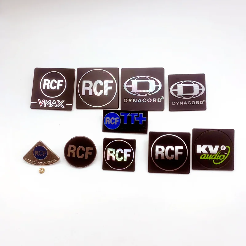 Altavoz de audio de alta fidelidad RCF de metal de alta calidad con base, insignia de altavoz estéreo, pegatina para accesorios de interior de coche