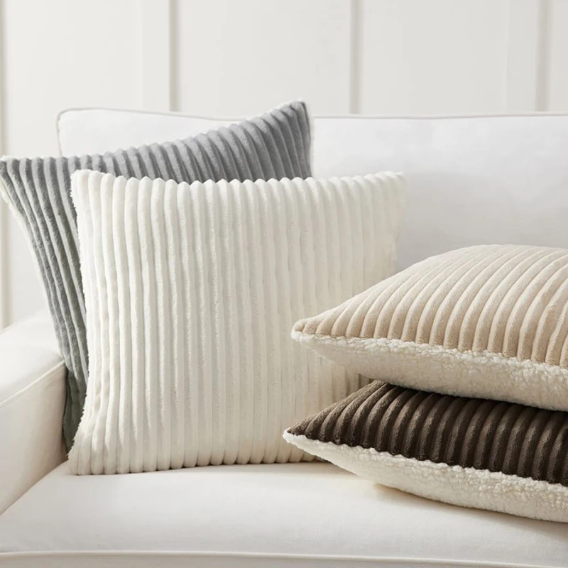 

Stripe Corduroy Cushion Cover 45x45cm Double Side Throw Pillow Cover Soft Cozy coussin canapé For Living Room Couch Winter Warm