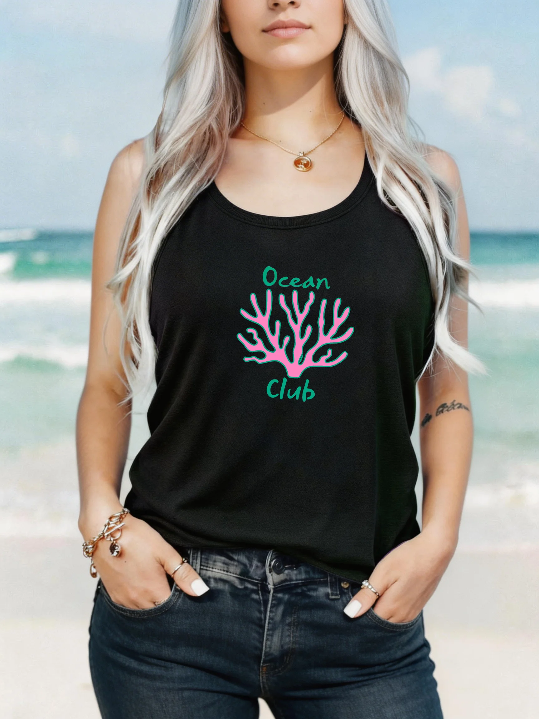 

Loose Fit Printed Pocket T-Shirt for Women with Ribbed Collar round Neck 1-8XL plus Size Comfortable Casual Vest