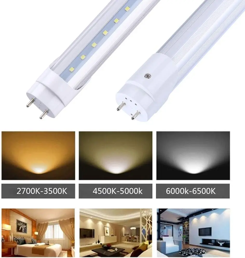 

4FT T8 LED Tube Light G13 Base T8 Ballast Bypass Required, Dual-End Powered, 5000K Daylight White 22W, 60W Replacement LED