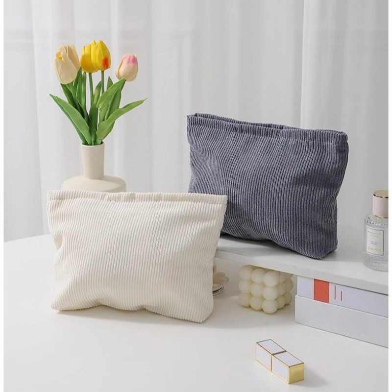 Corduroy Large Capacity Travel Cosmetic Bag Portable Women's Makeup Organizer Zipper Storage Clutch Purses - view 2