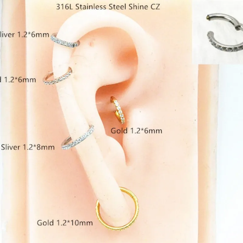 

20pcs 316L Surgical Steel 20G 18G 16G 14G Nose Seamless Hinged Segment Septum Clicker Ring Ear Cartilage Rook Helix Hoop Ring CZ