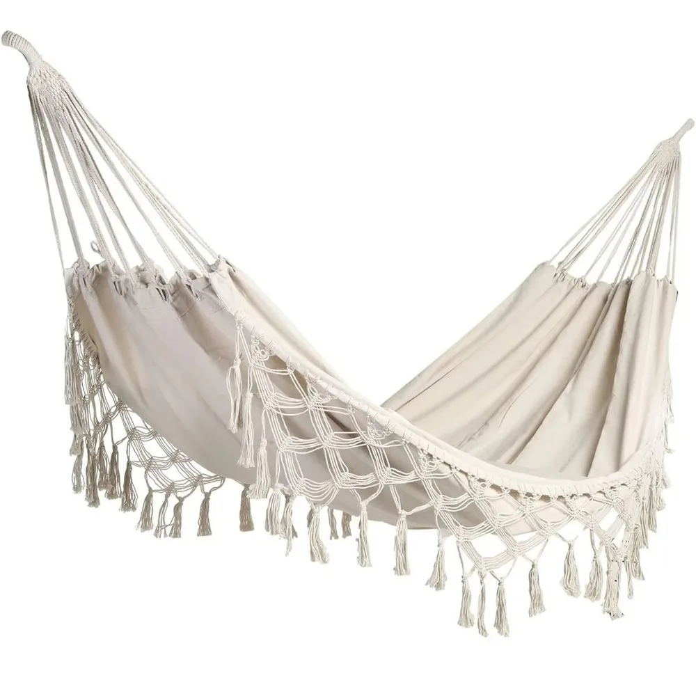 

Anti-rollover Large Double Deluxe Hammock Boho Style Hanging Bed 2 Person Hammock Thickened Leisure Canvas Swing Chair Relax