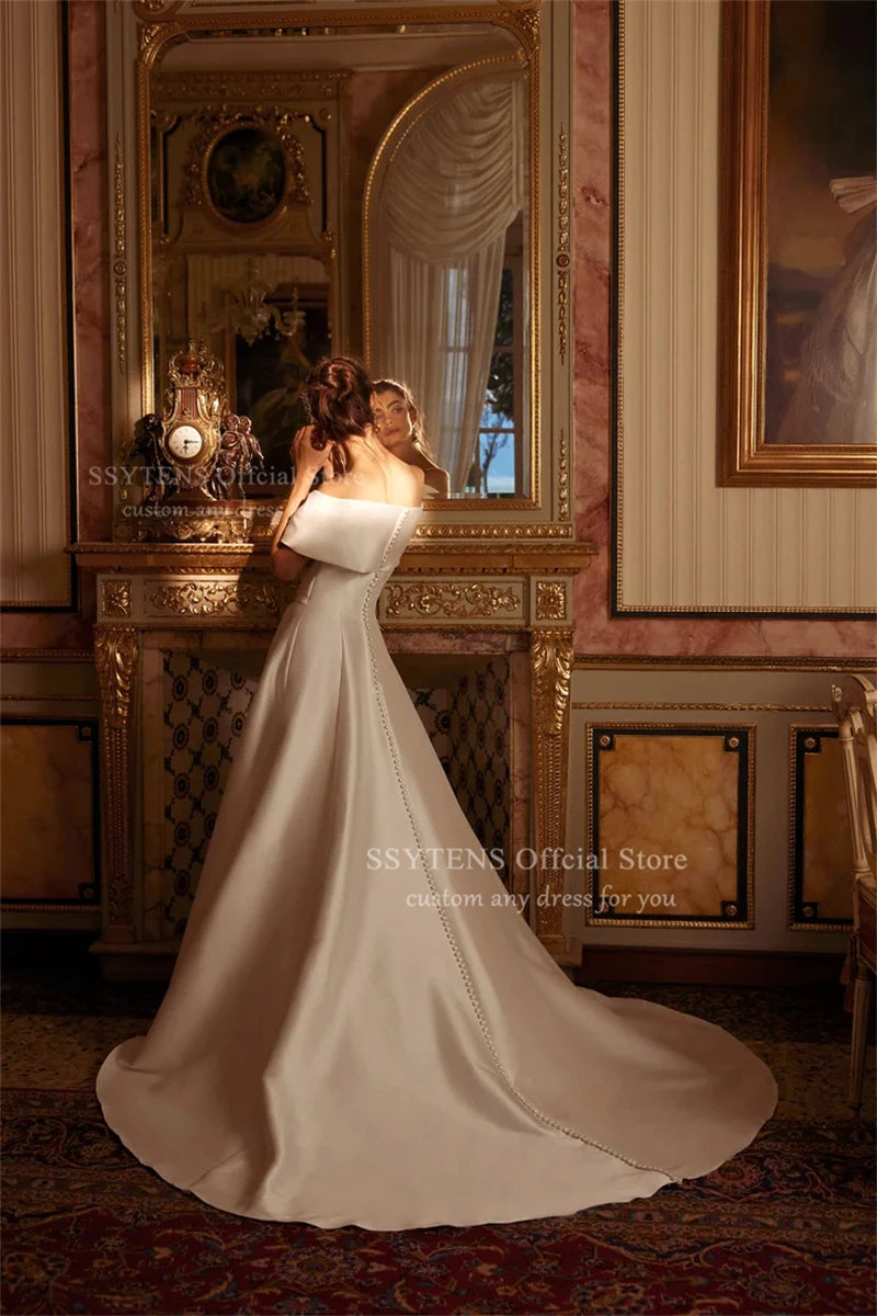 SSYTENS Elegant Off the Shoulder Wedding Dresses Floor Length Bride Dress Side Slit Good Quality Satin Bridal Gowns Customized