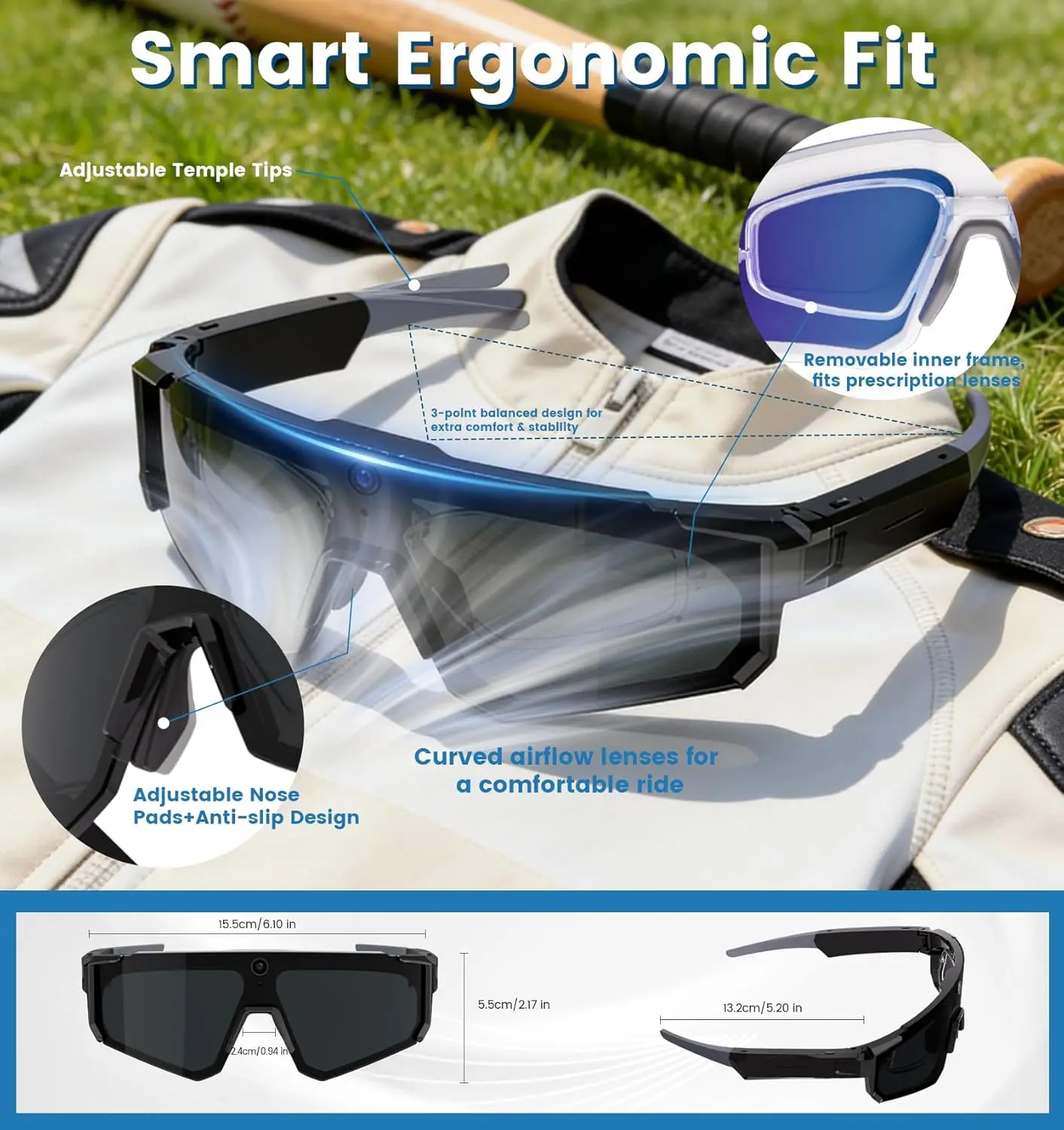 New AI Smart Glasses With Camera 1200P Video Recording Anti-Shake Shooting Sunglasses Bicycle Riding Windproof Goggles Men Women view 6