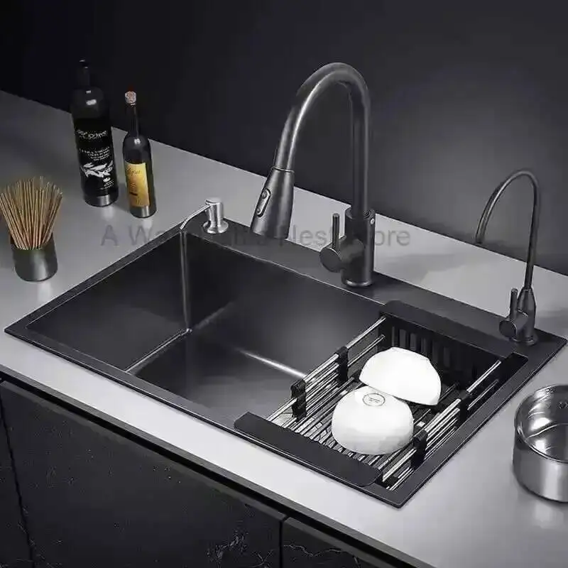 Kitchen Black Sink Sinks Stainless Nano Bathroom Steel Single-slot Undercounter Basin Washbasin Modern Home Kitchen Accessories