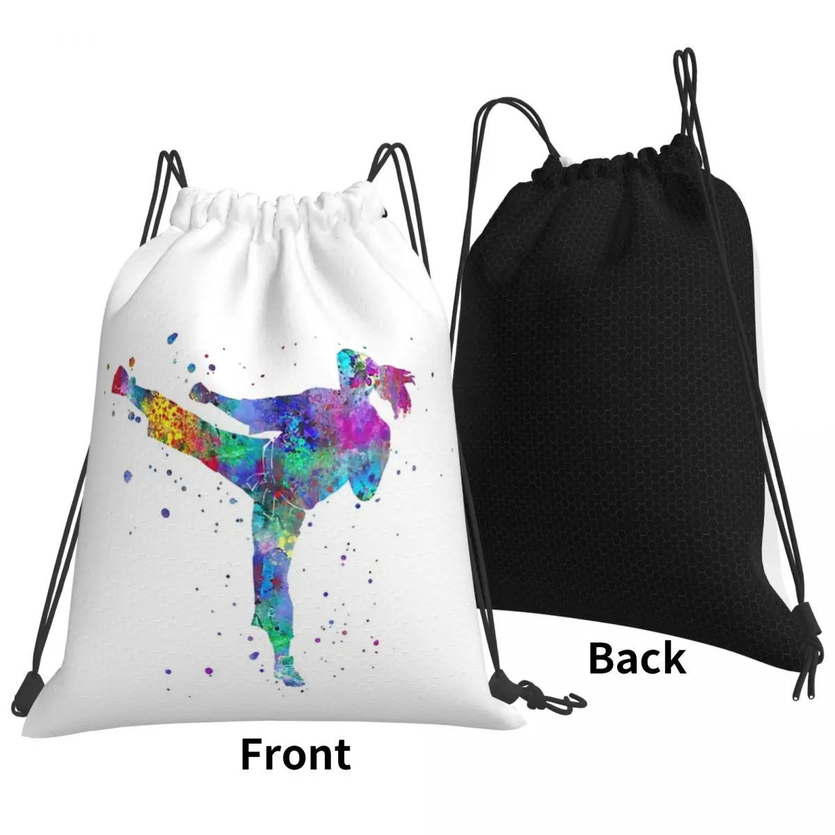 Karate Fighter Girl Backpacks Portable Drawstring Bundle Pocket Storage Bag Book Bags for Man Woman School