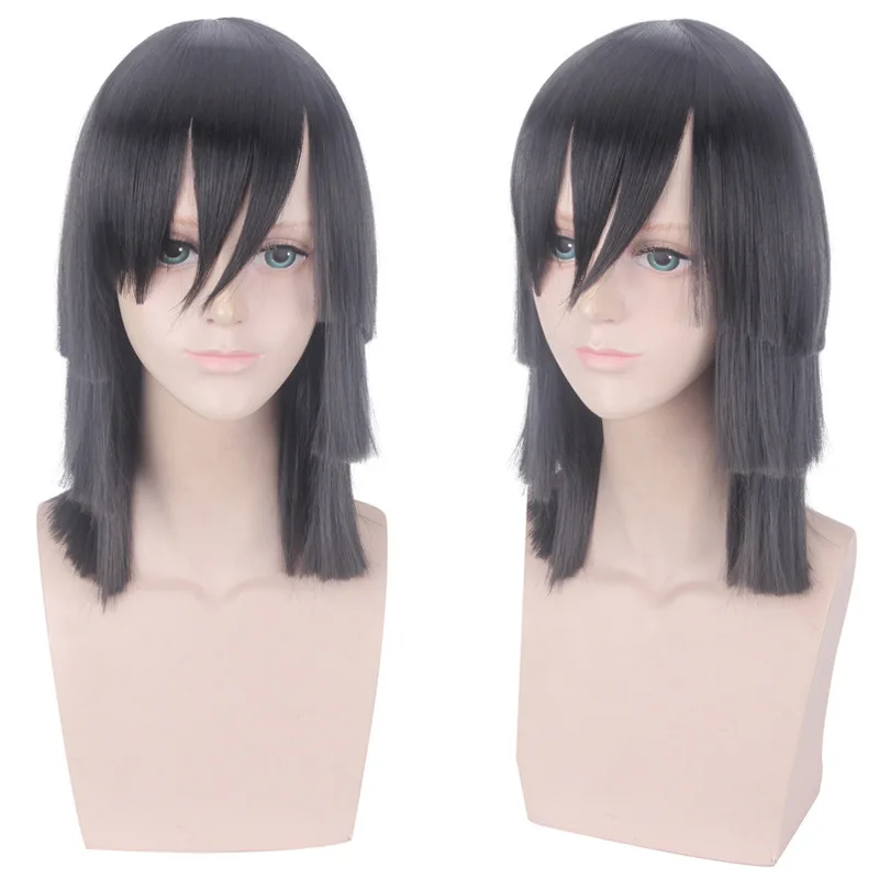 

Synthetic Layered Short Cosplay Wig for Anime Style - Inspired By Obanai-Iguro Character, Heat Resistant Fiber, Halloween Party