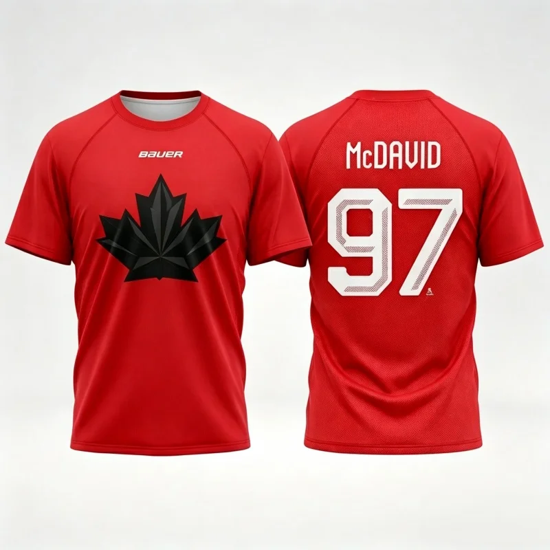 Summer Canada Ice Hockey Red T-Shirt 3D Print McDavid 97 Crosby 87 MacKinnon Sublimation Sports Fan Jersey Tops Family Kids Tees