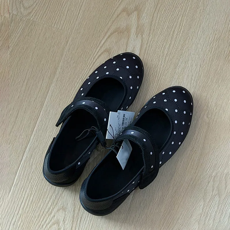 

New Elegant Ballet Flats Women Sophisticated Spotted Print Mary Janes Fashion Round Toe Flat Shoes Casual All-match Strap Shoes
