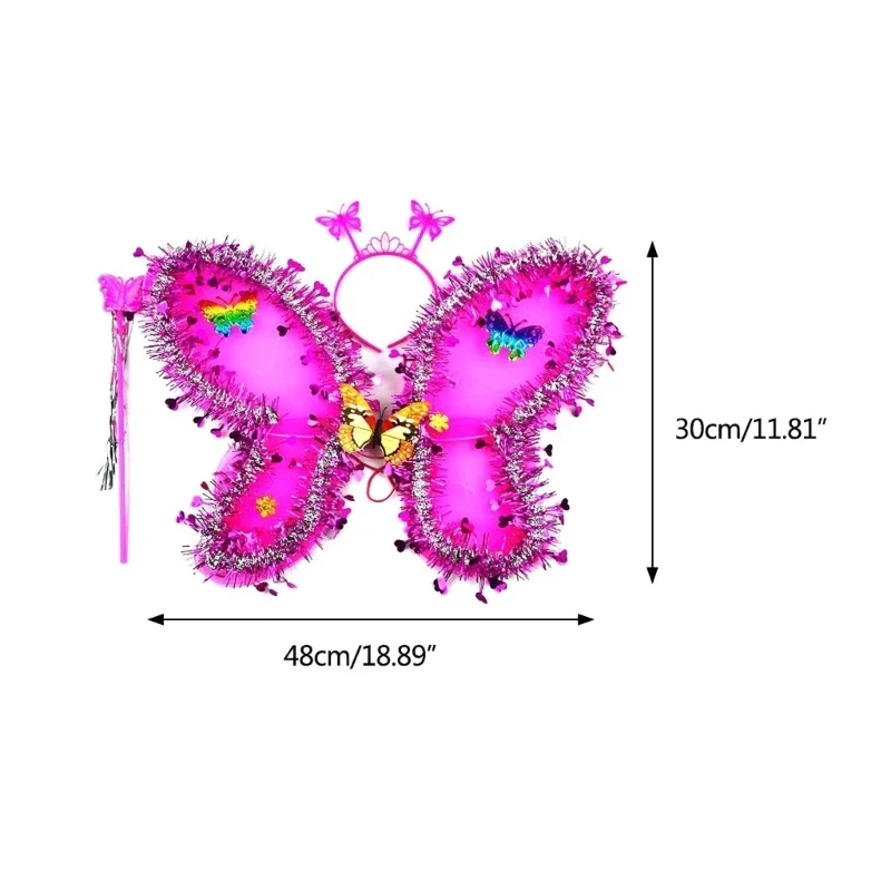 3 Teile/satz Mädchen Glitter Pailletten Fee Flügel Schmetterling Haarband und Zauberstab Party Cosplay Zubehör Kinder Fotografie