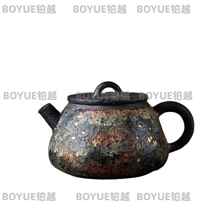 Handmade Small Stone Teapot Taiwan Old Rock Mud Kung Fu Tea Set Single Pot Household Brewer Ball Hole Design Tang Song Style