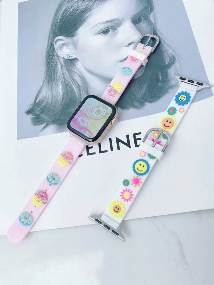 Popular Silicone Strap for Apple Watch Band Ultra 49mm SE7 40/44mm 41/45mm for iWatch 38mm 42mm 6 5 4 3 2 Love Shape Correa Belt