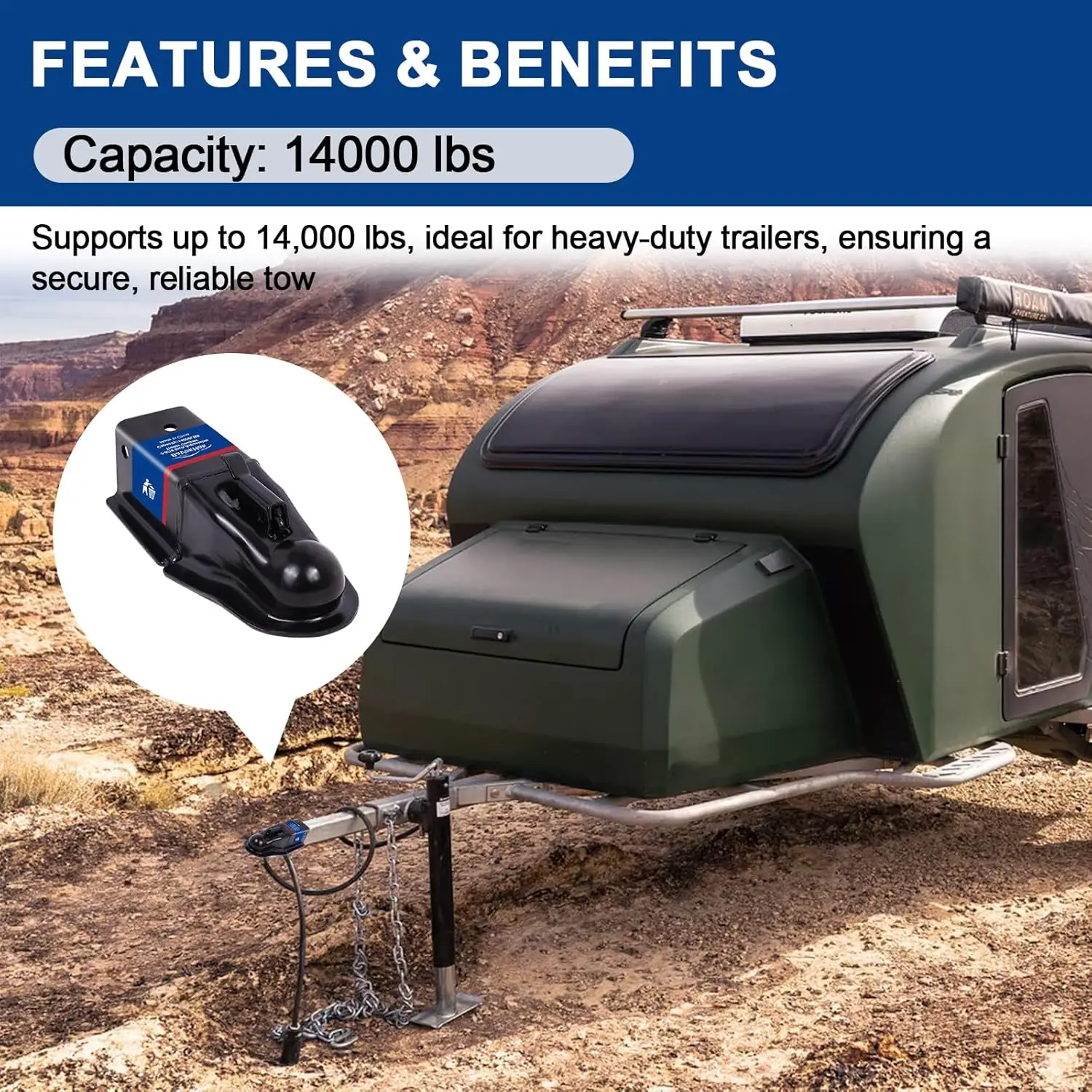 وصلة مقطورة مستقيمة 3 بوصات قناة 2-5/16 بوصة مع وصلة لسان مقطورة بوزن 14000 رطل، باللون الأسود