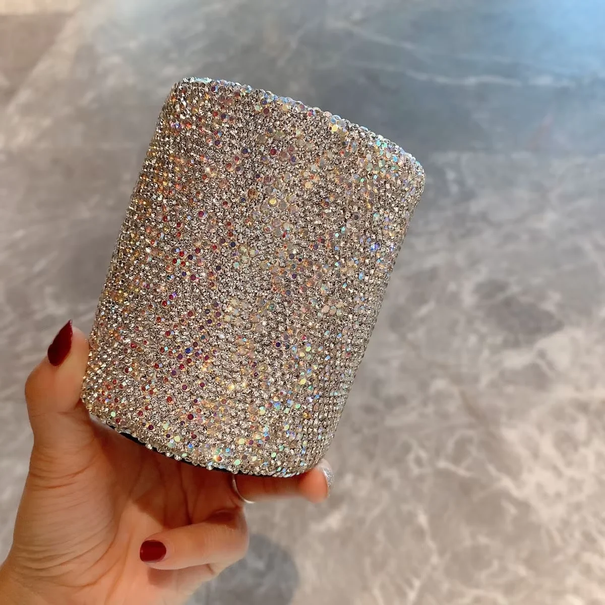 Luxury Skincare And Makeup Brands - Luxuriöser Kosmetikpinsel-Organizer-Zylinder mit Strasssteinen – runder