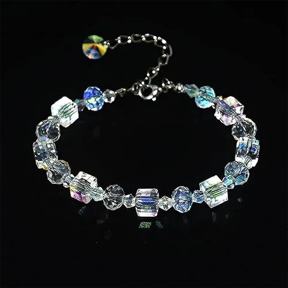 2PCS Crystals Colorful Crystals Bracelets Delicate Luxurious Cube Bracelet Adjustable Rope Chain Northern Lights Bracelet Girl