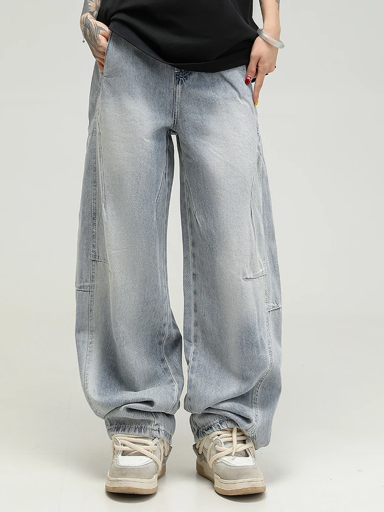 

Ретро-джинсы унисекс в американском стиле, широкие, прямые, с эффектом потертости, из денима, молодежные, трендовые, из хлопка