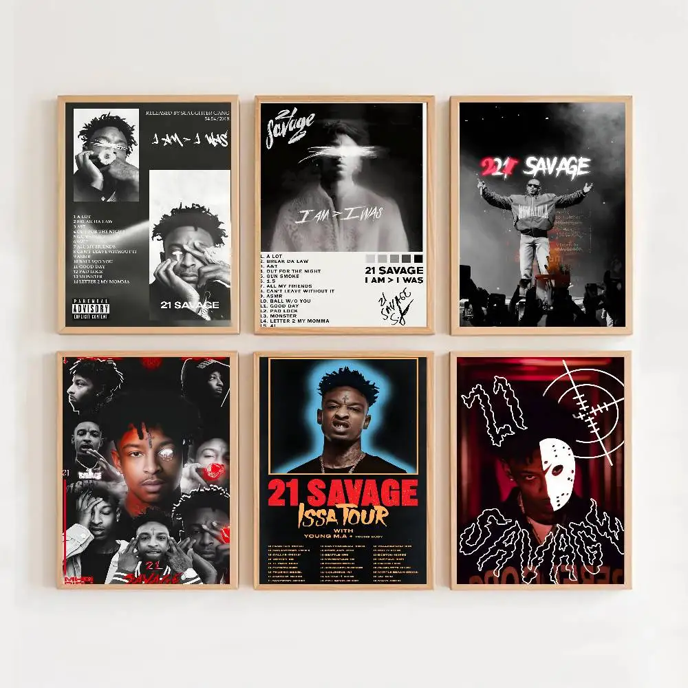 HiP- HO-P- RaP-P-er 21 Savage Poster Self-adhesive Art Waterproof Paper Sticker Coffee House Bar Room Wall Decor