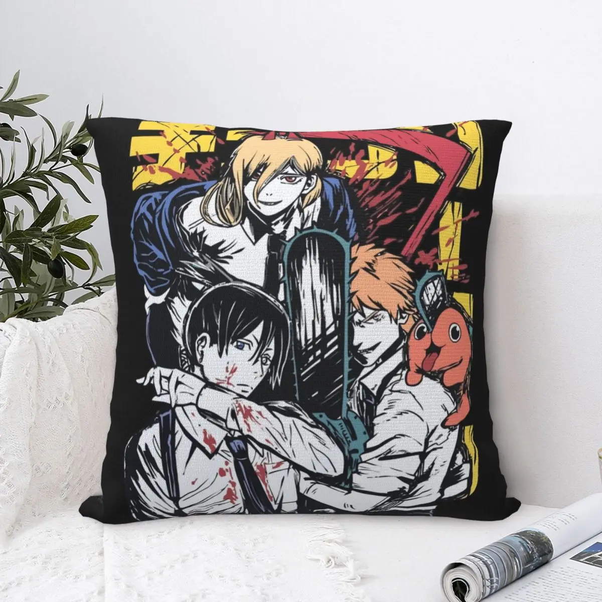 Anime Chainsaw Man Square Pillow Case Denji Power Aki Pochita Reze Cushion Covers Decorative Throw Pillow Case Cover for Car 18