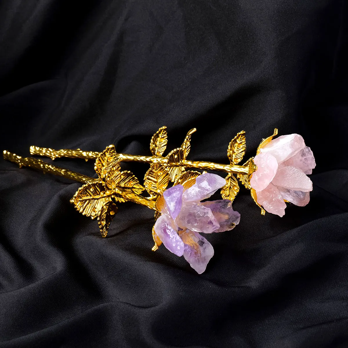 1PC Handmade Natural Crystal Rose Quartz Amethyst Flower Healing Stone Rough Stone Ornament - Valentine's Day Craft Decorations