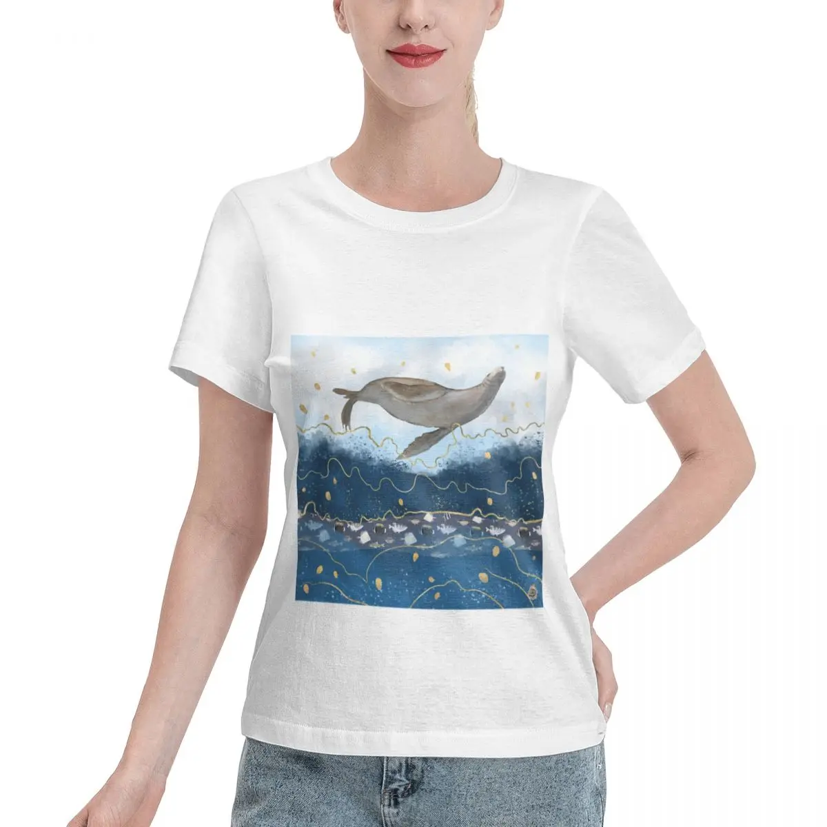 Custom Available Flying Seal - Climate Change Surreal Women's T-shirt All Season Non Shrink Tshirt