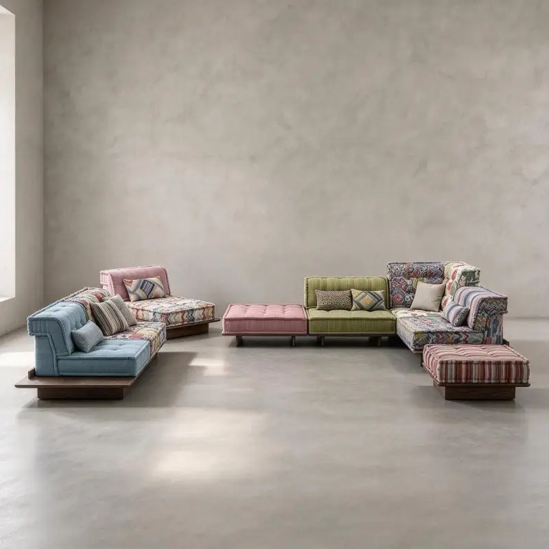 OAKEN Bohemian Modular Sectional Sofa Colorful Patchwork Fabric Combination Sofa Free Combination Couch for Villa Living Room