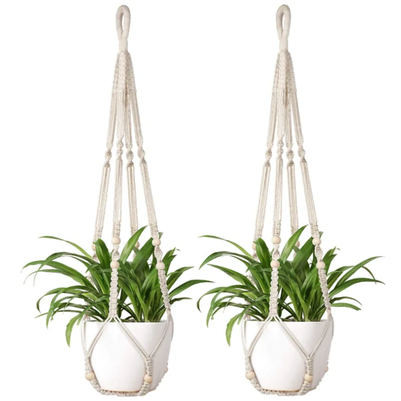 Gardening Plant Hanging Baskets Flower Pot Handmade Macrame Knotted Rope Flower Pot Bohemian Style for Home Balcony Decoration