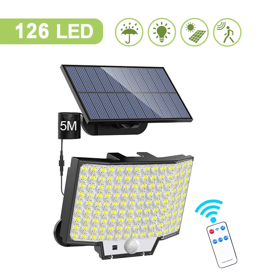 348LED Solar lamp outdoor security light with motion sensor waterproof 126/328LED powerful spotlight solar for garden Garage