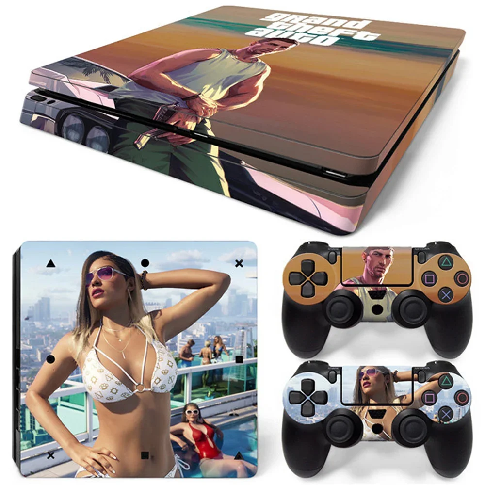 GTA 6 Game accessories Sticker for PS4 Slim Vinyl Decal Skin for PS4 Slim Console & Two Controller Stickers