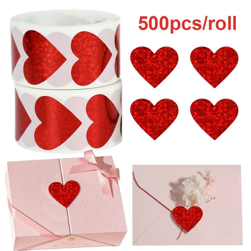 500Pcs Glitter Love Heart Shaped Sticker Seal Labels Stationery Stickers Scrapbooking For Valentine\'s Day Wedding Gift Packaging