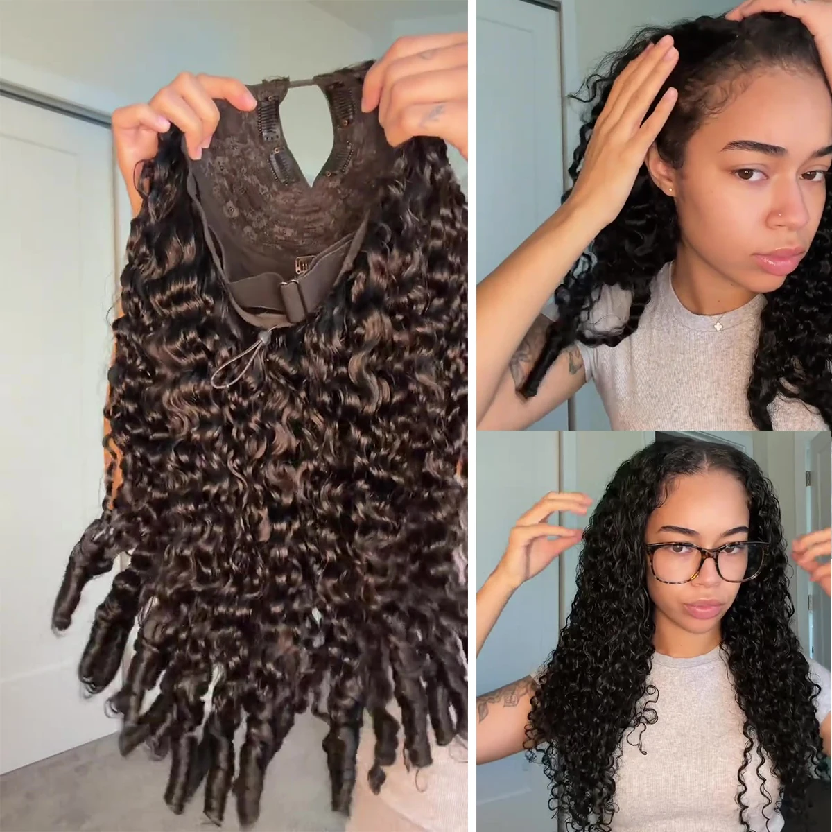 Wigs Human Hair Burmese Curly V part Human Hair Wigs 230% Density Ready to Wear Half Wig Drawstring Burmese Curly Hair Wig