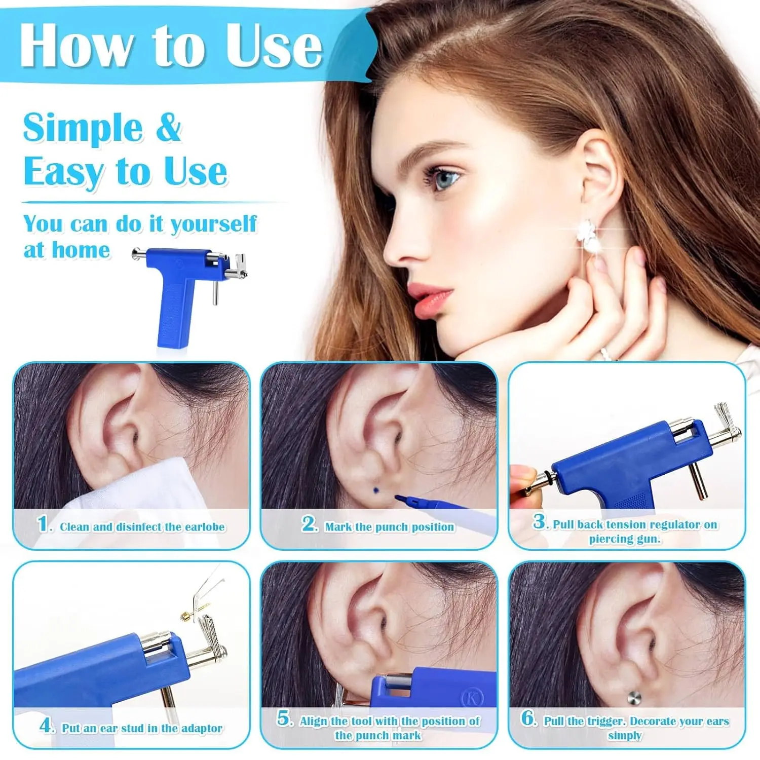 Professional Ear Piercing Gun with 98pcs Stainless Steel Earrings Stud for Home and Salon Use Ear Piercing Kit - Image 9