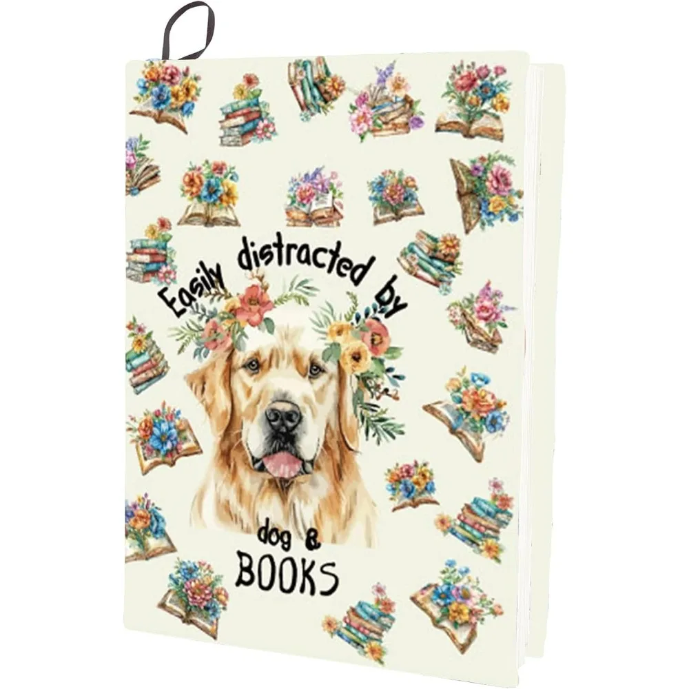 Niedlicher Hunde-Blumen-dehnbarer Buchumschlag, waschbar, mit Blumenmuster, niedliches Nylontuch, elastische Abdeckungen, Schutz für Hardcover-Bücherbuch