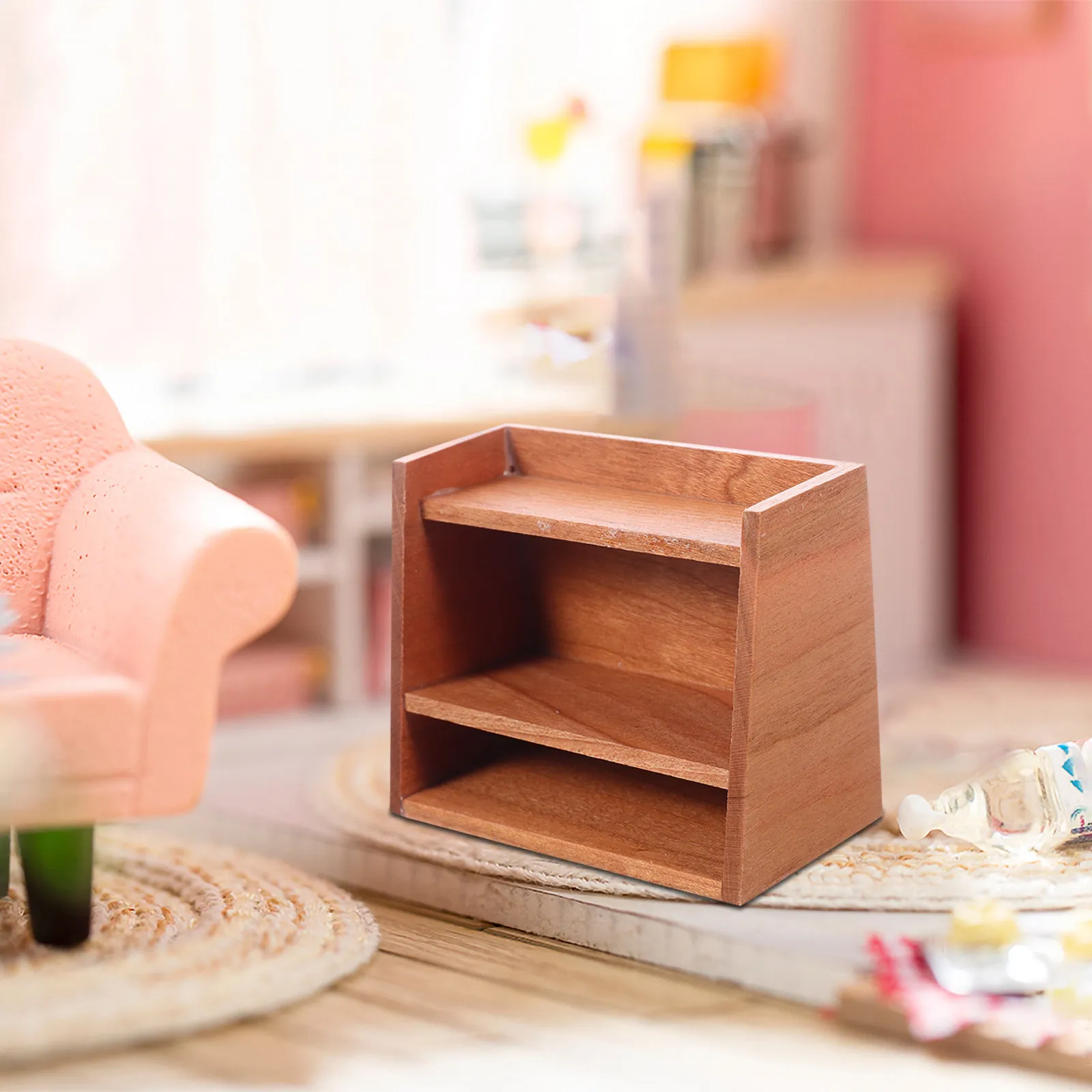 

Miniature Wooden Shelf Dollhouse Furniture 1:12 -Layer Bookcase Display Rack for Miniature Books Crafts Storage