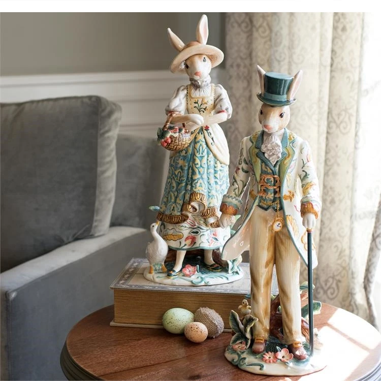 

American country ceramic rabbit ornaments European vintage living room decoration