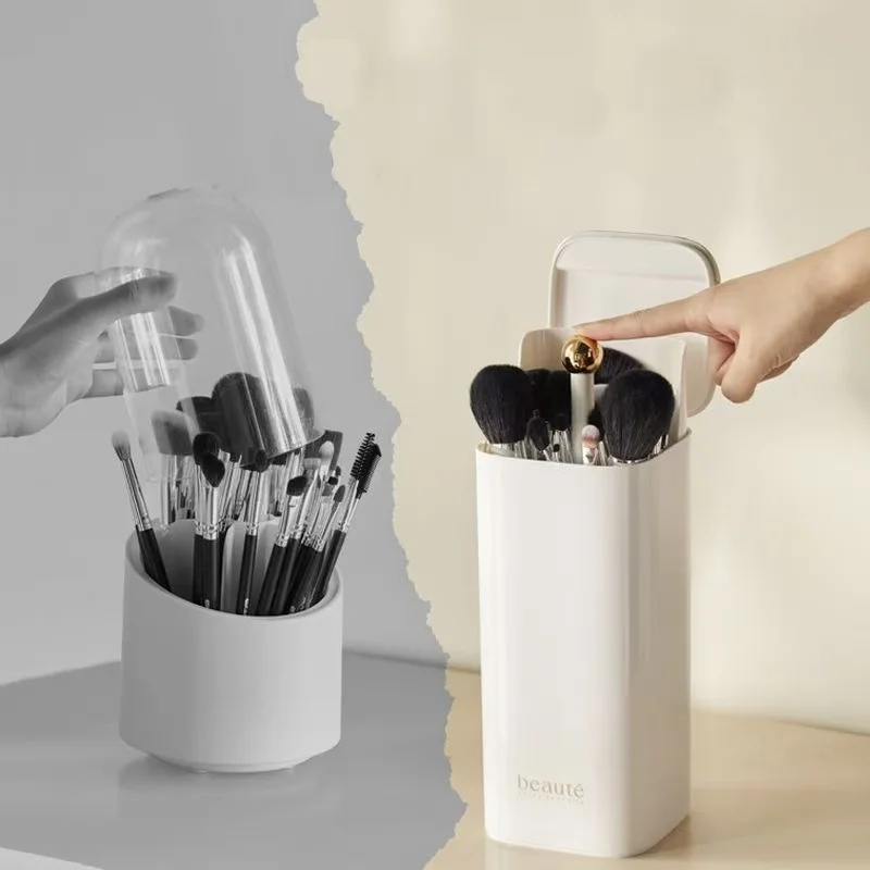 Automatic Lifting Makeup Brush Organizer Four Grid Storage Cosmetic Tools  eyeliner eyebrow pencil dust-proof brush bucket