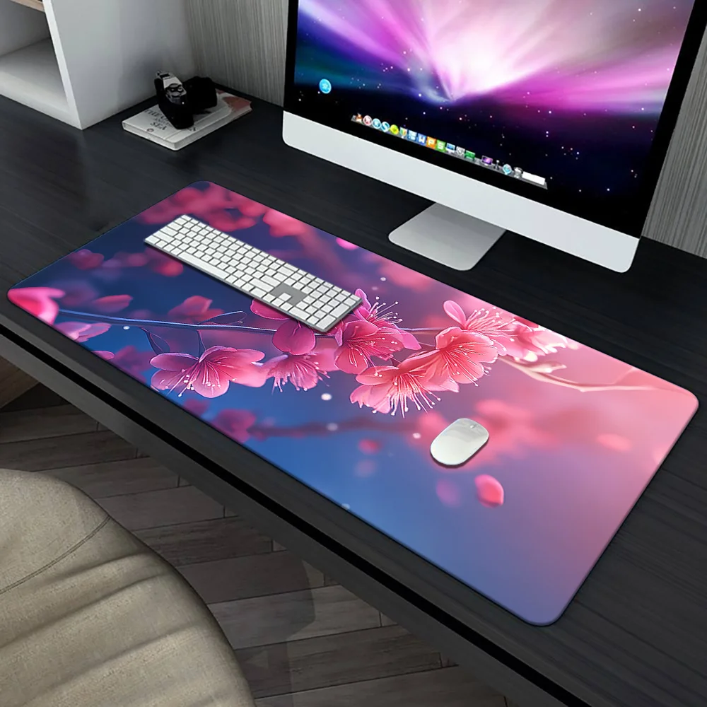1pc Pink Plum Flower Design Mousepad, Rubber Waterproof Anti-Slip Desk Mat, Durable Gaming Keyboard Pad for Office Computer PC a