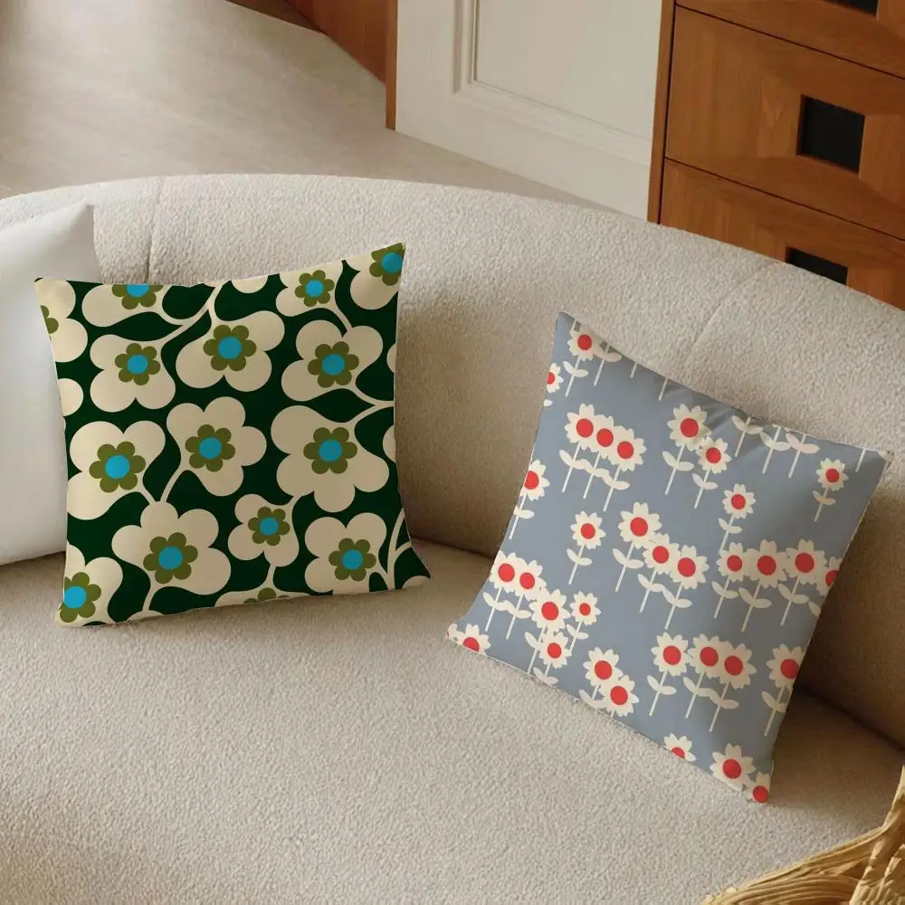 O-Orla Kiely Flower Cushion Cover Daily Washable Linen Pillowcase Soft  for Sofa Bed Home Room Decor