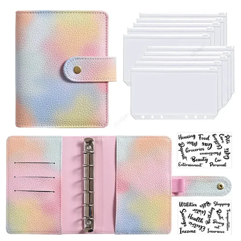 Carpeta A7 de cuero Pu con cremallera para ahorro de dinero, carpeta con tapa para cuaderno, Agenda, organizador de suministros de papelería