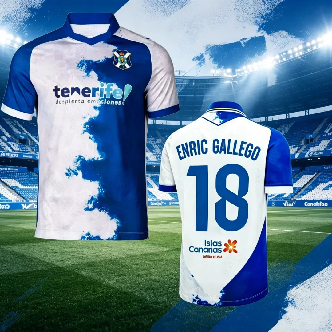 26-27 Teneriffa Fußballtrikot, Enric Gallego # 18 Jersey T-Shirt, Herren Sommer-Trainings-Shirt, atmungsaktiv, schnelltrocknend