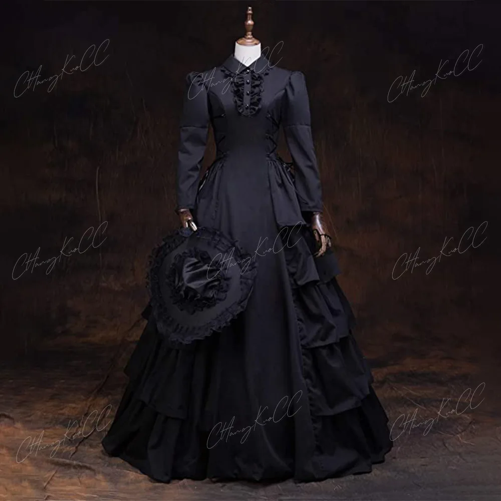 Robe de soirée gothique de luxe pour femme, robe de Rhde la reine victorienne du 19ème siècle, robe de vampire, robe de la Renaissance, robe maxi, noir