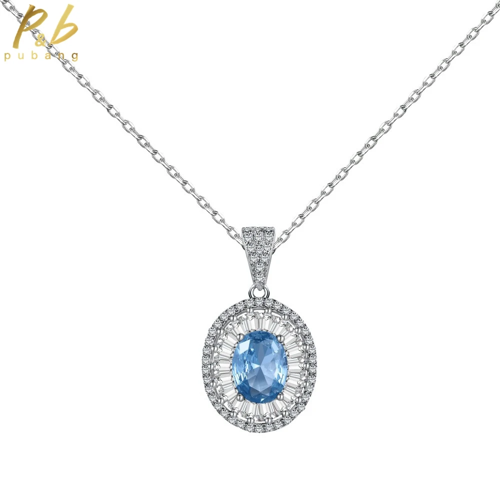 

PuBang Fine Jewelry Blue Gem Pendant Necklace 925 Sterling Silver Created Moissanite for Women Wedding Party Gifts Free Shipping