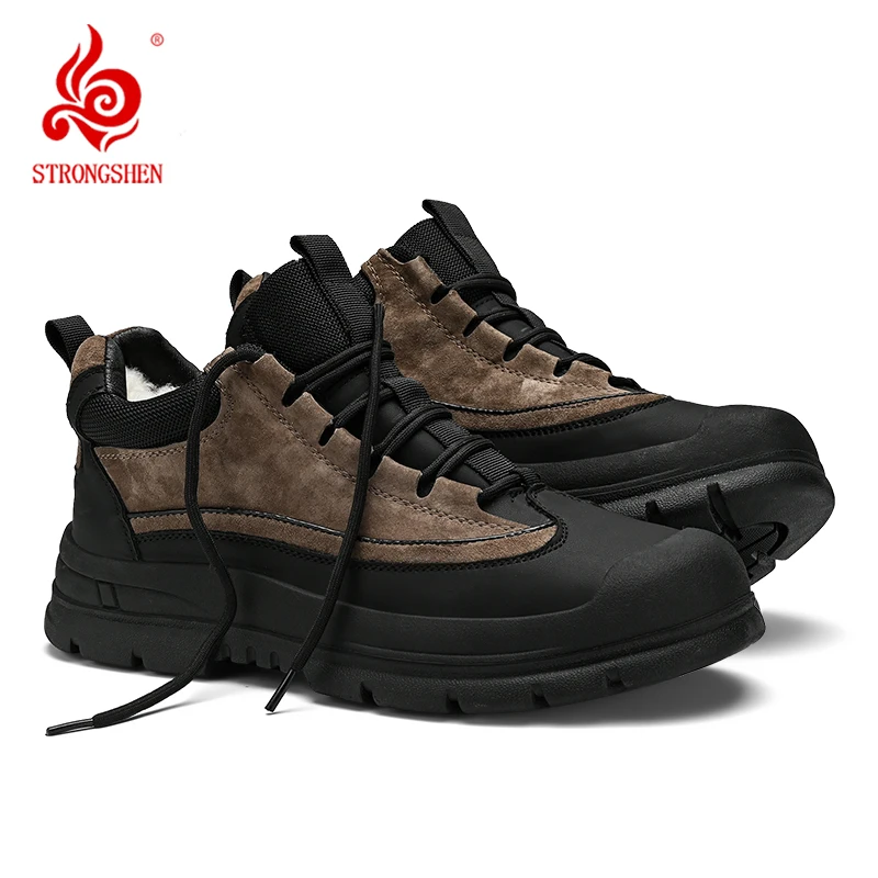 STRONGSHEN Men Snow Boots Winter Plush Warm Outdoor Sports Shoes Waterproof Non-slip Rubber Sole Casual Sneaker Men Cotton Shoes